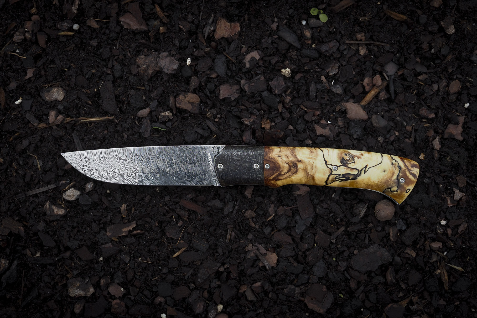 Couteau custom en "hêtre échauffé - Damas" – Image 2