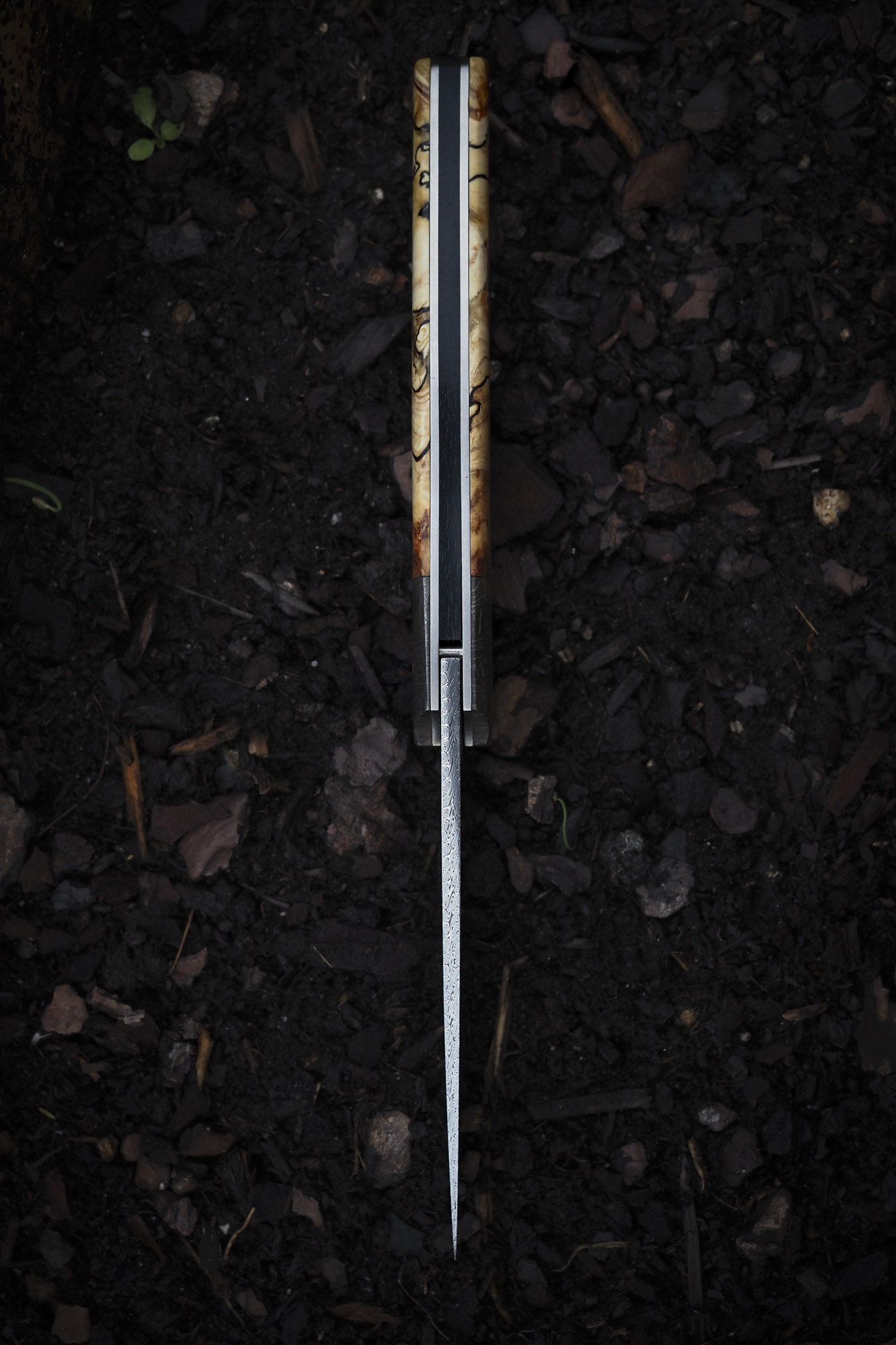 Couteau custom en "hêtre échauffé - Damas" – Image 4