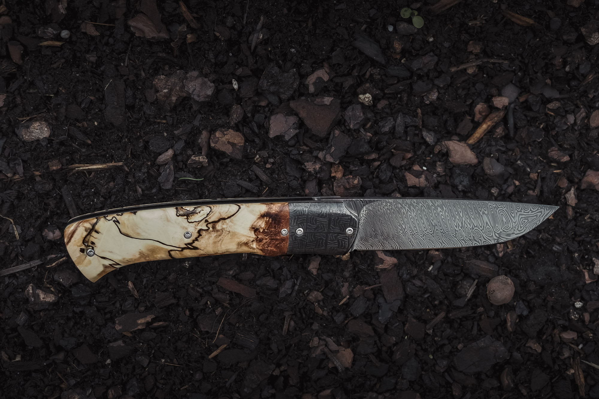 Couteau custom en "hêtre échauffé - Damas" – Image 3